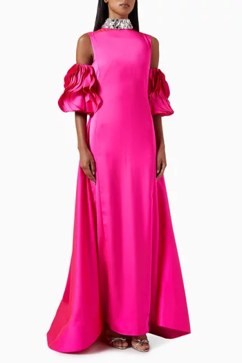 Embellished Detachable-sleeve Gown
