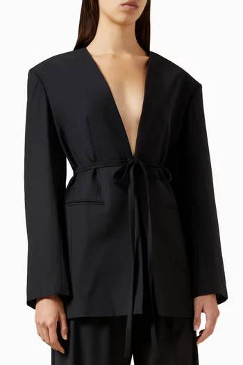 Belted V-neck Jacket in Wool Blend