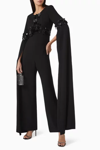 Embellished Cape-sleeve Jumpsuit