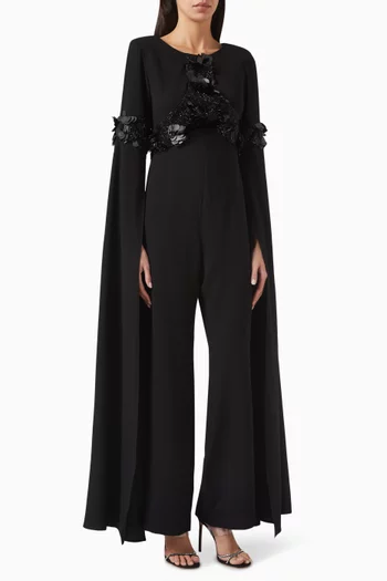 Embellished Cape-sleeve Jumpsuit