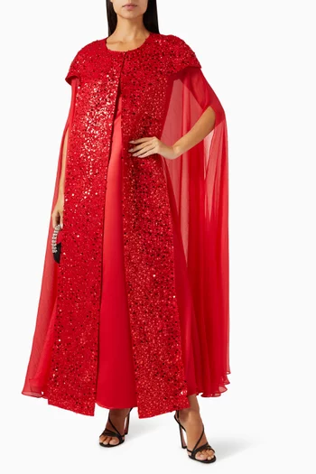 فستان متوسط بكاب وتطريزات