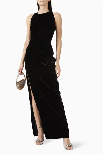 Draped Midi Dress in Velvet