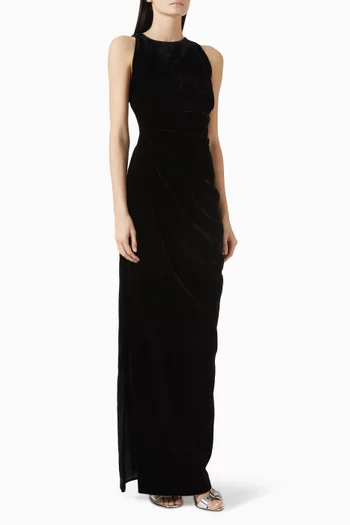 Draped Midi Dress in Velvet
