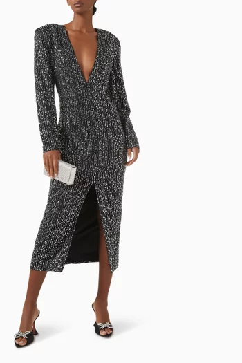 Crystal-embellished Midi Dress in Chiffon
