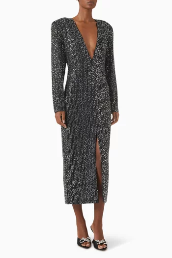 Crystal-embellished Midi Dress in Chiffon