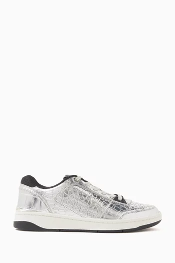 Rebel Metallic Low-top Sneakers in Croc-embossed Leather