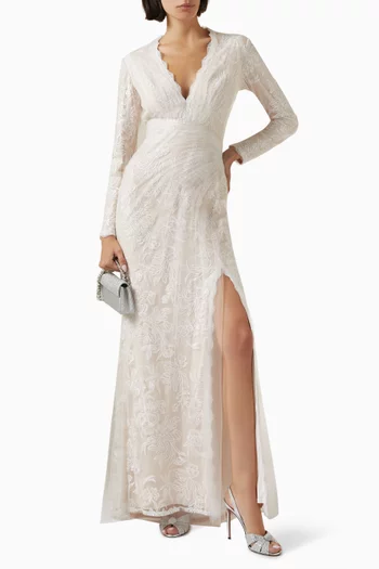 Floral-embroidered Gown in Tulle