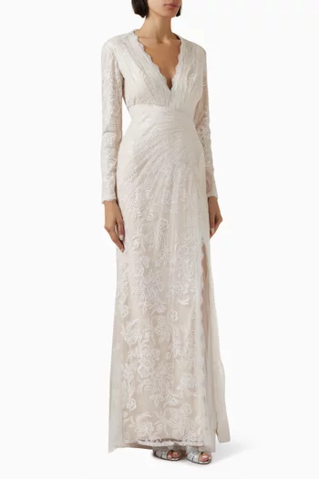 Floral-embroidered Gown in Tulle