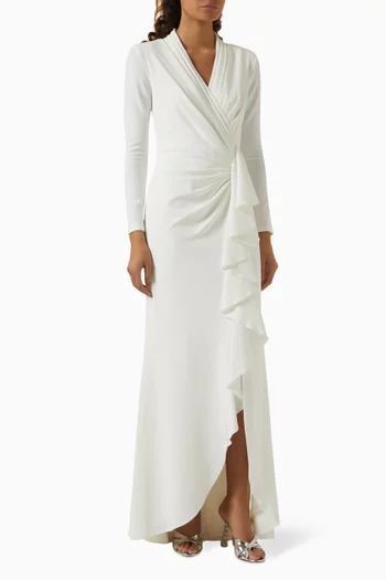 Ruffled-trim Gown in Stretch-crepe