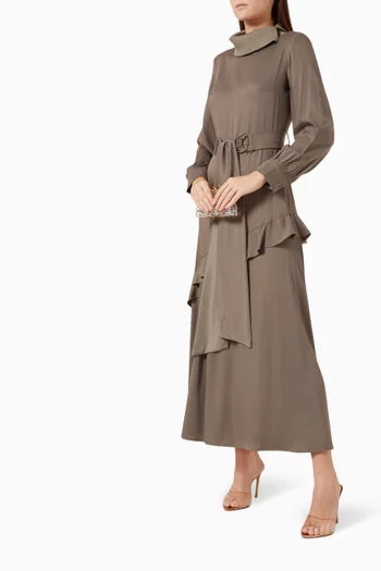 Ruffled Midi Dress in Viscose-blend