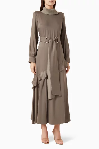 Ruffled Midi Dress in Viscose-blend