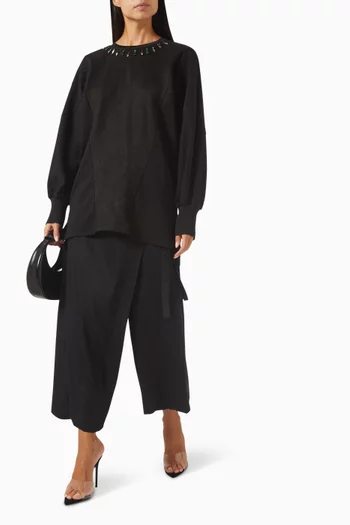 بلوزة مطرزة بالكريستال مزيج فيسكوز مطاطي