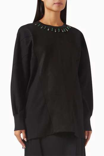 بلوزة مطرزة بالكريستال مزيج فيسكوز مطاطي