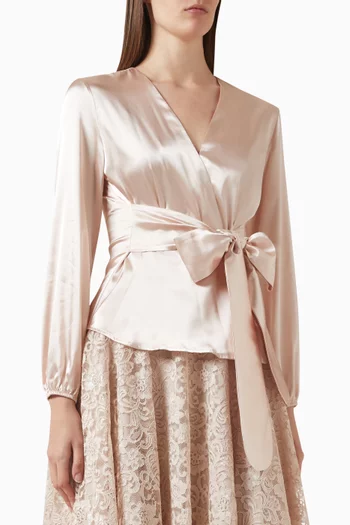 Bow Belt Blouse in Satin
