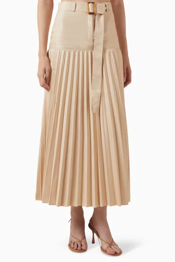 Belted Pleated Maxi Skirt