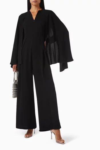Cape-sleeve Jumpsuit in Crepe