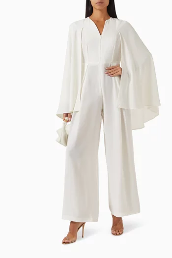 Cape-sleeve Jumpsuit in Crepe