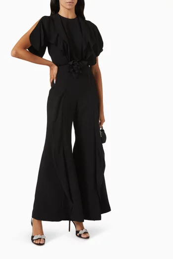 Ruffled-trim Jumpsuit in Crepe