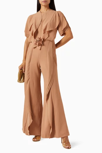 Ruffled-trim Jumpsuit in Crepe