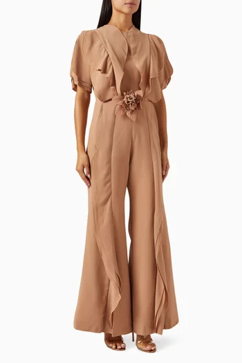 Ruffled-trim Jumpsuit in Crepe
