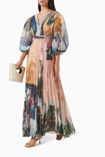 Surreal Pleated Maxi Dress in Chiffon