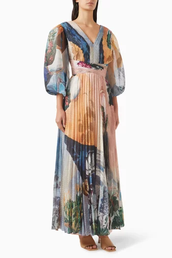 Surreal Pleated Maxi Dress in Chiffon
