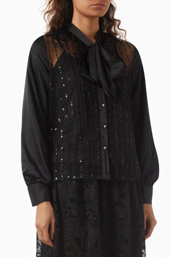 Self-tie Lace Shirt in Satin