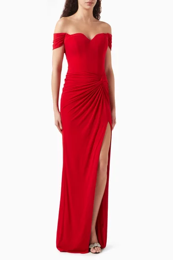 Off-shoulder Gown in Jersey
