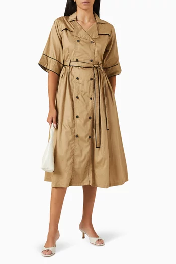 Siena Belted Midi Dress in Cotton-satin
