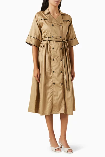 Siena Belted Midi Dress in Cotton-satin