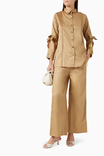 Dana Shirt & Pants Set in Cotton Satin