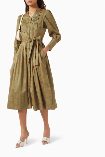 Zeba Pin-tucked Midi Dress in Cotton-satin