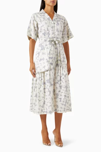 Tahiti Belted Midi Dress in Cotton-satin