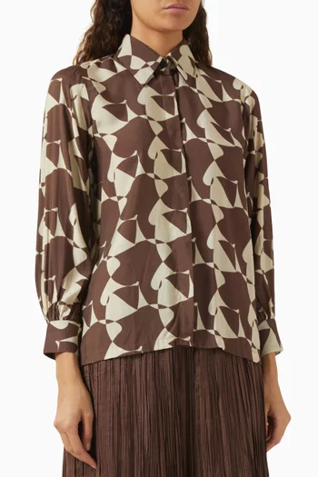 Abstract-print Shirt in Cotton-silk Muslin