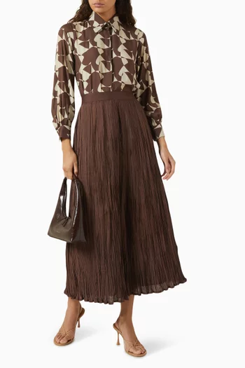 Crinkled Midi Skirt in Cotton-silk Muslin