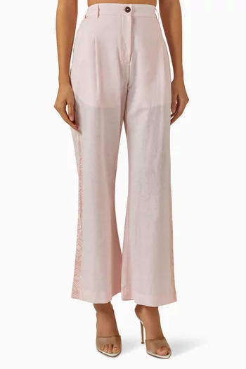 Embroidered Pants in Linen