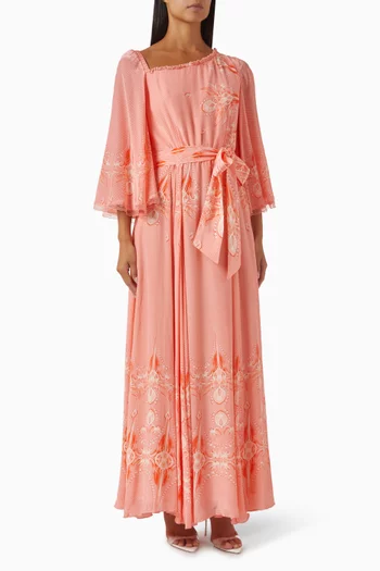 فستان طويل بحزام وكتف مكشوف كريب