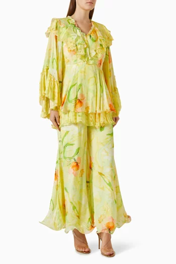 Flared Frill Jumpsuit in Chiffon