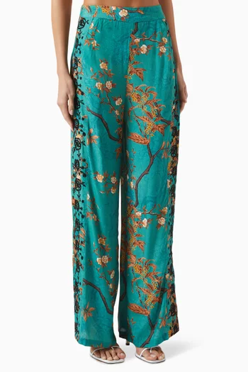 Tifanny Embroidered Pants in Viscose Crepe