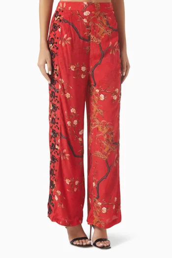 Tifanny Embroidered Pants in Viscose Crepe