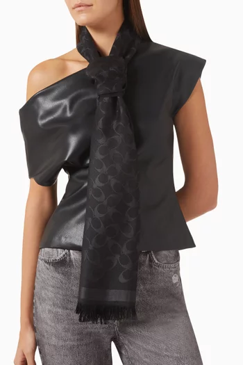 وشاح مستطيل بنقشة شعار الماركة مزيج صوف ولايوسيل