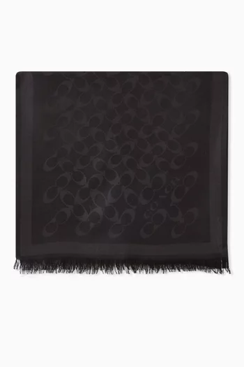 وشاح مستطيل بنقشة شعار الماركة مزيج صوف ولايوسيل