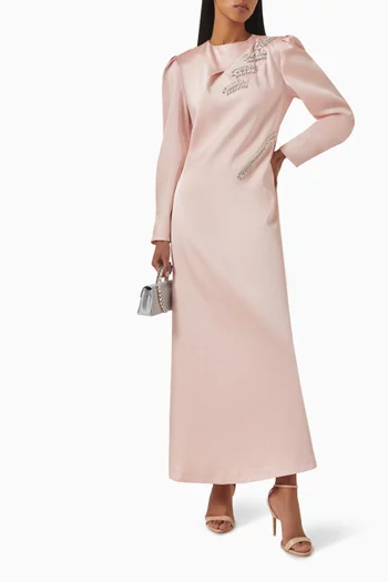 فستان أزورا طويل مزين بتطريزات