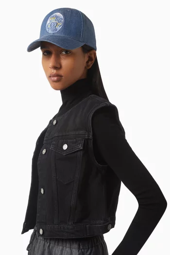 Wise Monkeys Baseball Cap in Cotton-denim
