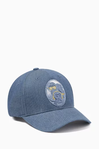 Wise Monkeys Baseball Cap in Cotton-denim