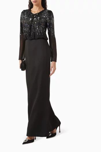 Sequin-embellished Gown in Georgette & Crepe