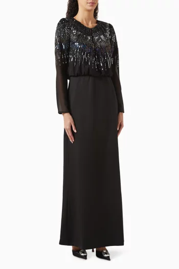 Sequin-embellished Gown in Georgette & Crepe