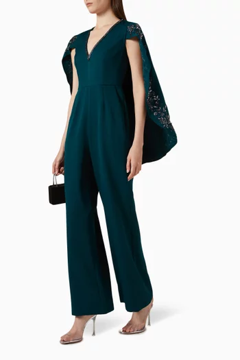 Embellished Cape Jumpsuit in Crepe