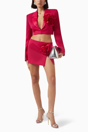Crop Flower Corsage Blazer in Wool
