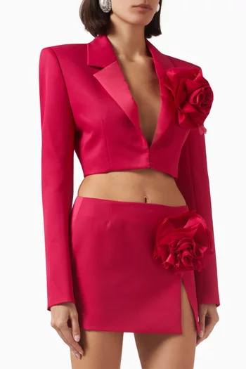 Crop Flower Corsage Blazer in Wool